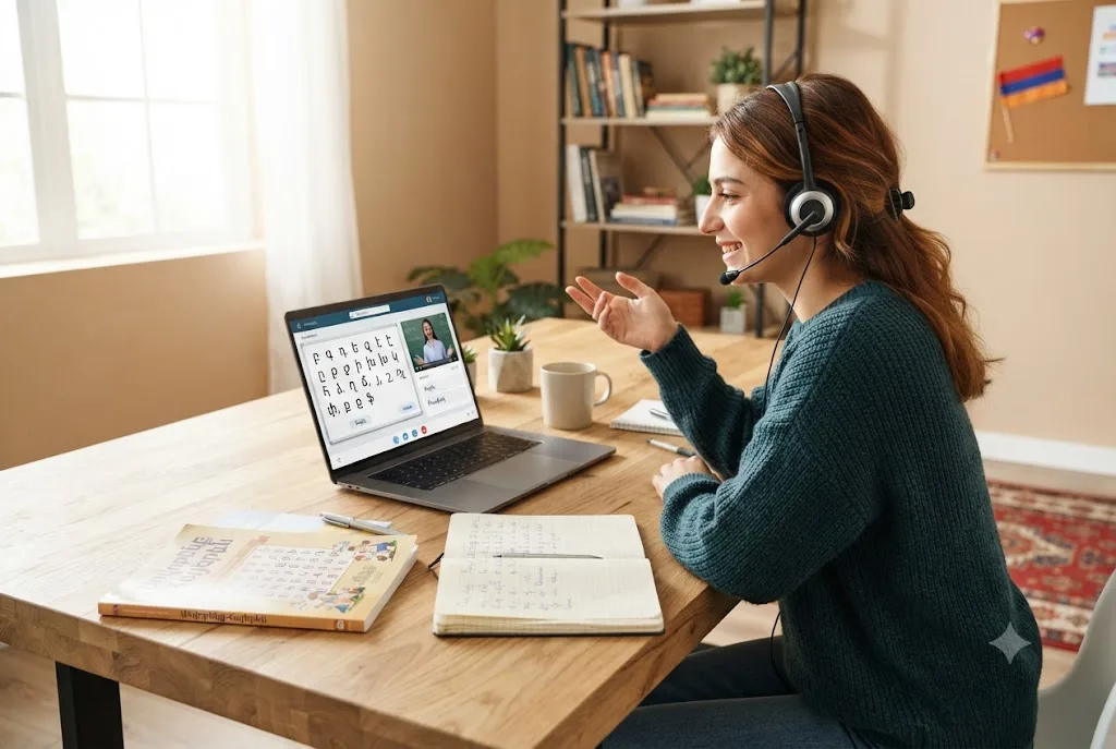 Student using digital resources to learn Armenian language online