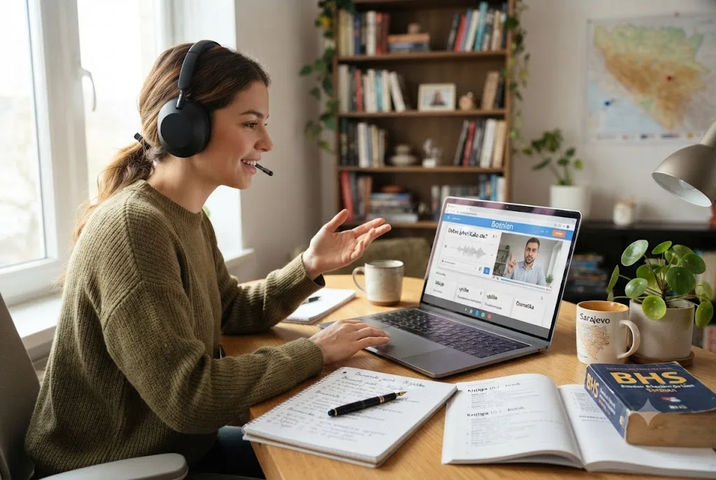 Student using online resources to learn Bosnian language